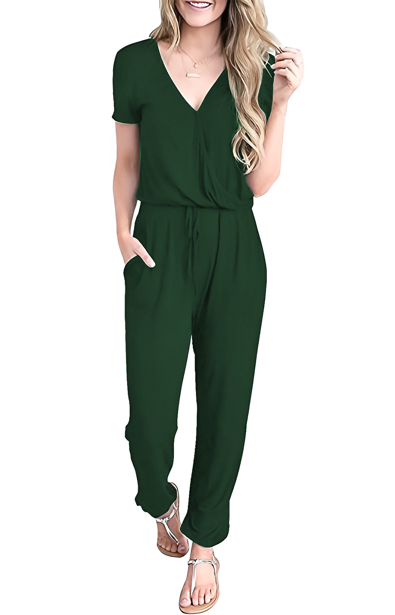 Jumper palazzo enterizo mono jumpsuit casual verano dama mujer xally 76 cruce, escote V mangas cortas bolsas