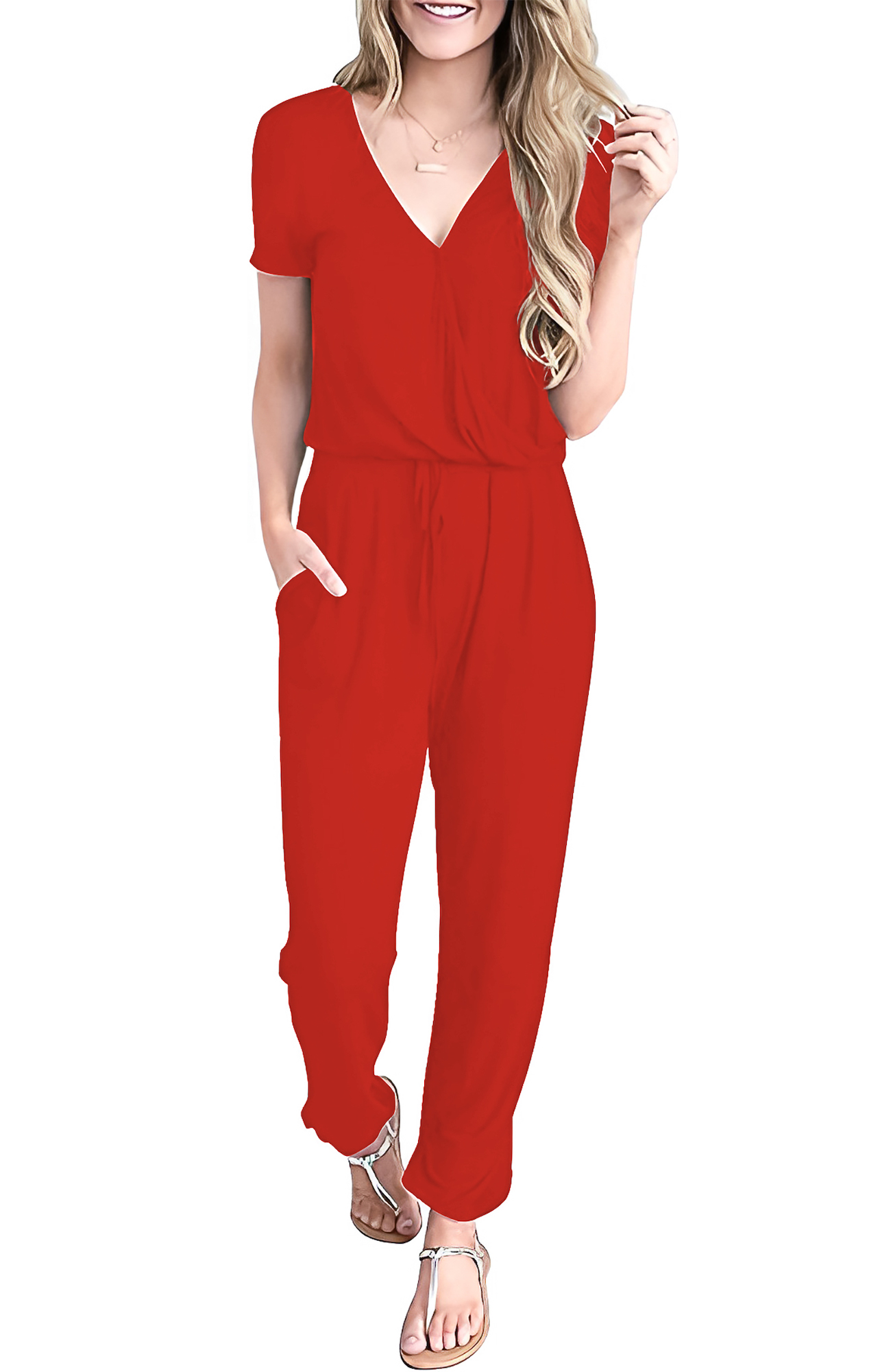 Jumper palazzo enterizo mono jumpsuit casual verano dama mujer xally 76 cruce, escote V mangas cortas bolsas