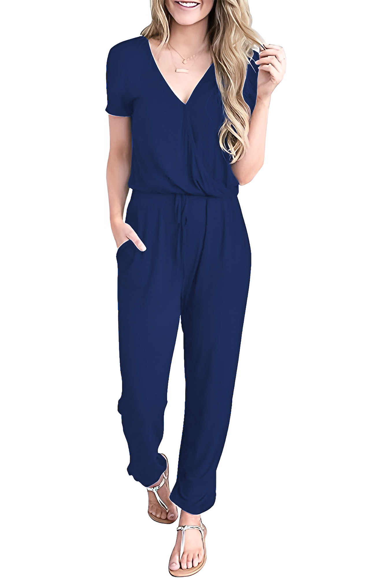 Jumper palazzo enterizo mono jumpsuit casual verano dama mujer xally 76 cruce, escote V mangas cortas bolsas