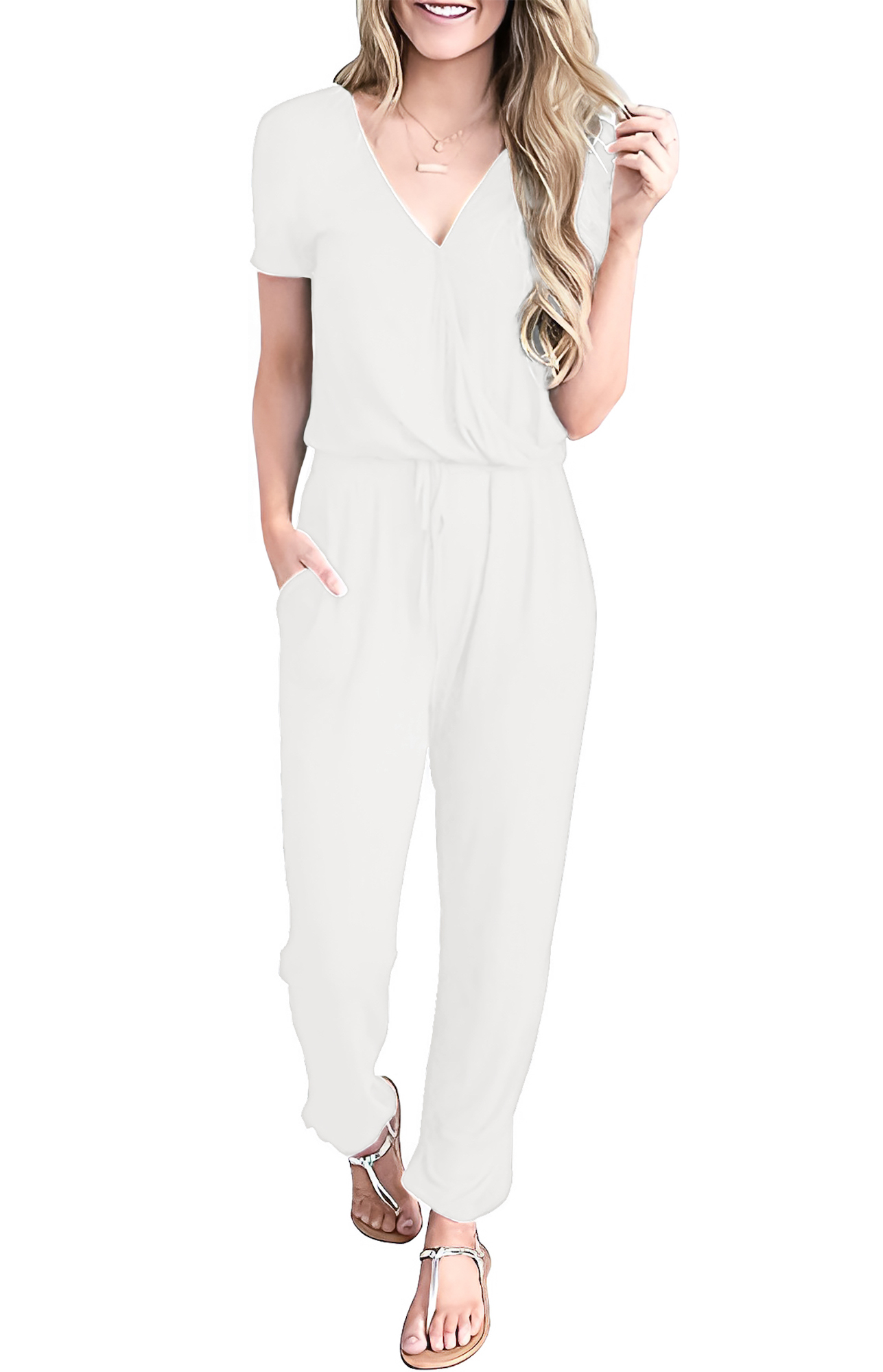 Jumper palazzo enterizo mono jumpsuit casual verano dama mujer xally 76 cruce, escote V mangas cortas bolsas