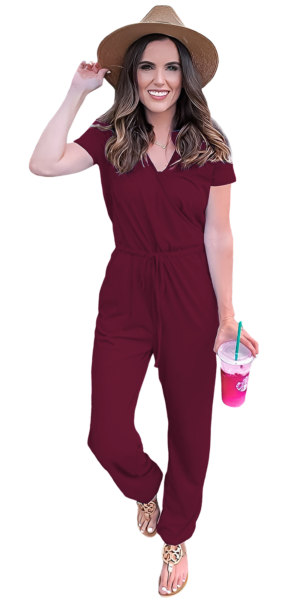 Jumper palazzo enterizo mono jumpsuit casual verano dama mujer xally 76 cruce, escote V mangas cortas bolsas