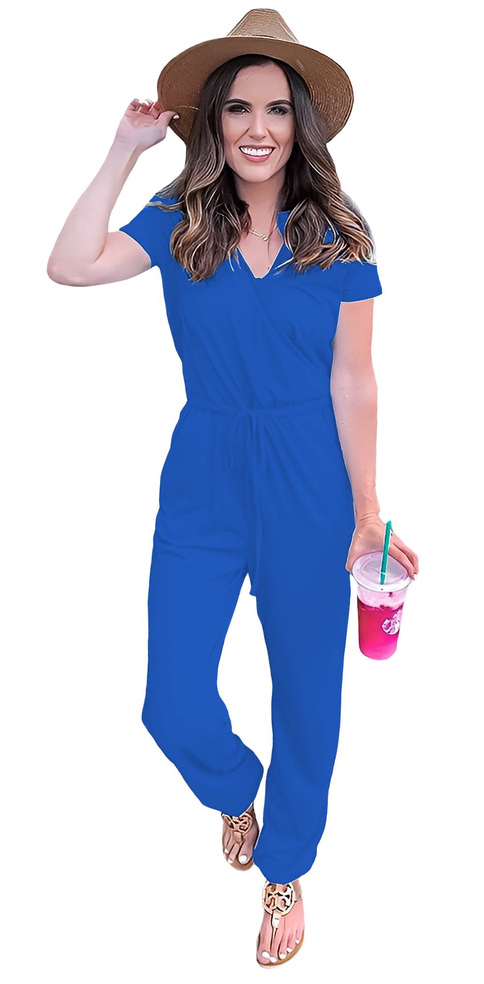 Jumper palazzo enterizo mono jumpsuit casual verano dama mujer xally 76 cruce, escote V mangas cortas bolsas