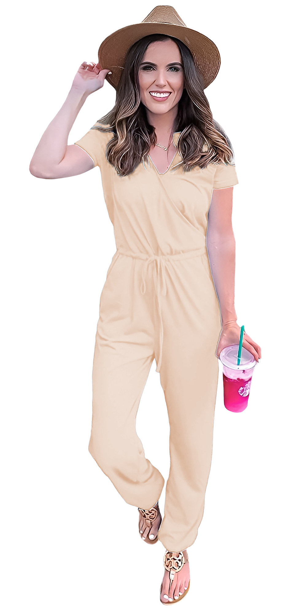 Jumper palazzo enterizo mono jumpsuit casual verano dama mujer xally 76 cruce, escote V mangas cortas bolsas