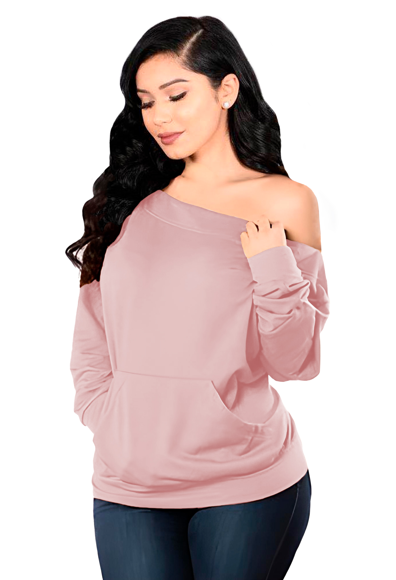 Sudadera asimétrica de moda casual dama mujer xally 25 manga larga bolsa cangurera