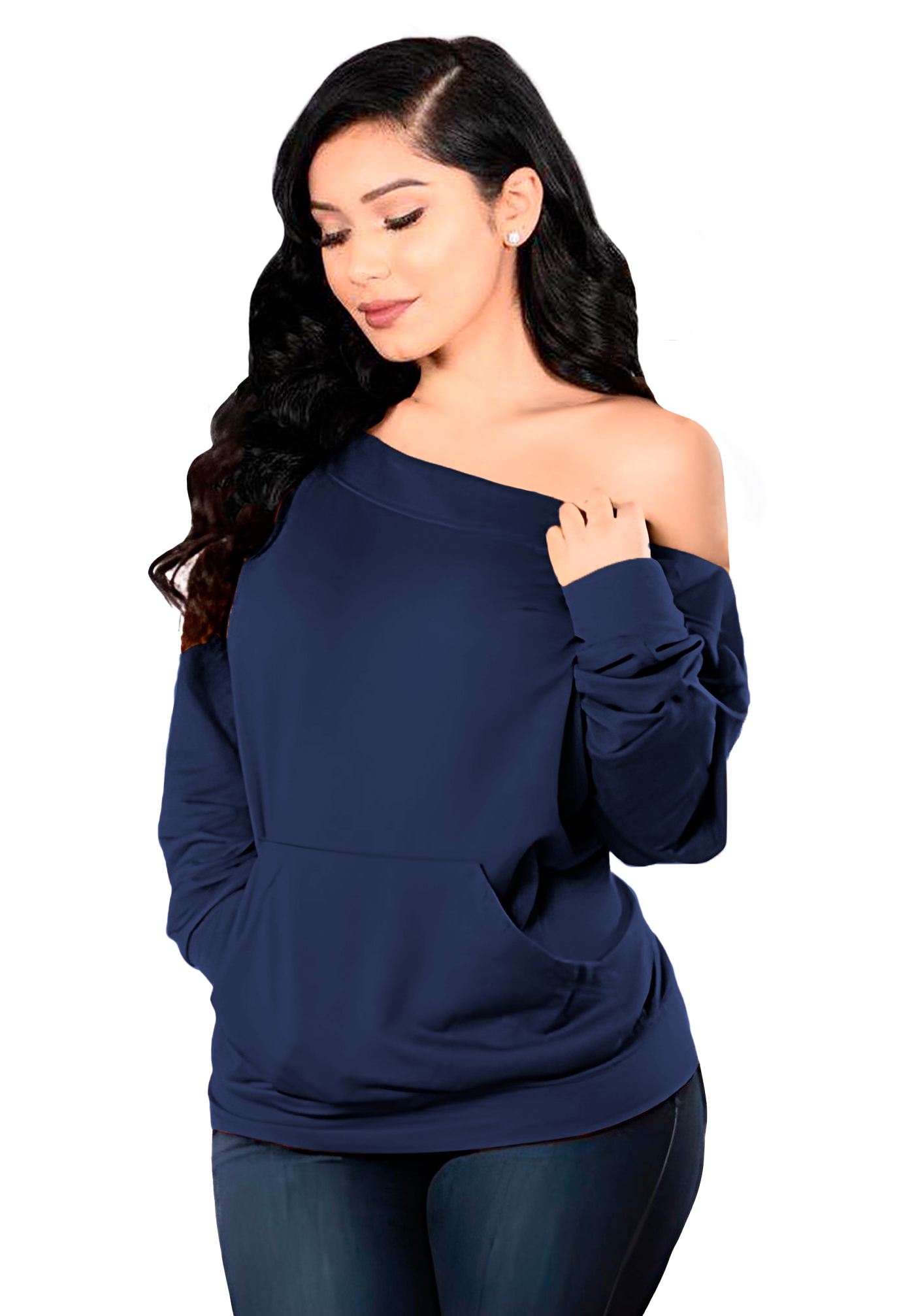 Sudadera asimétrica de moda casual dama mujer xally 25 manga larga bolsa cangurera