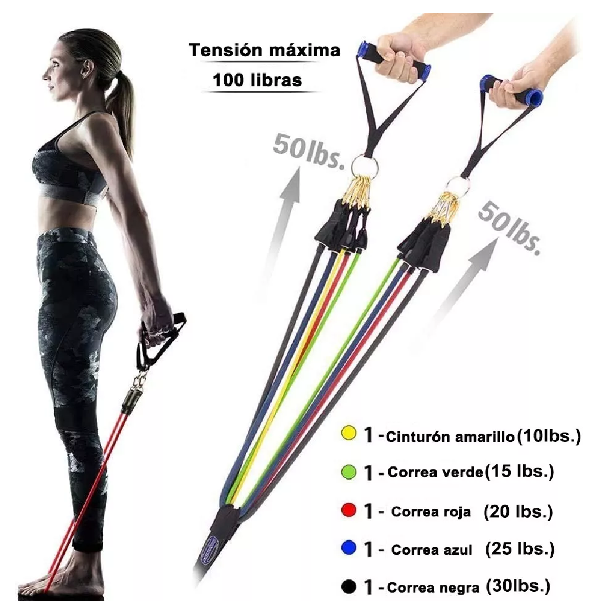 Set De Ligas De Resistencia Para Ejercicio En Casa 11 Pzs