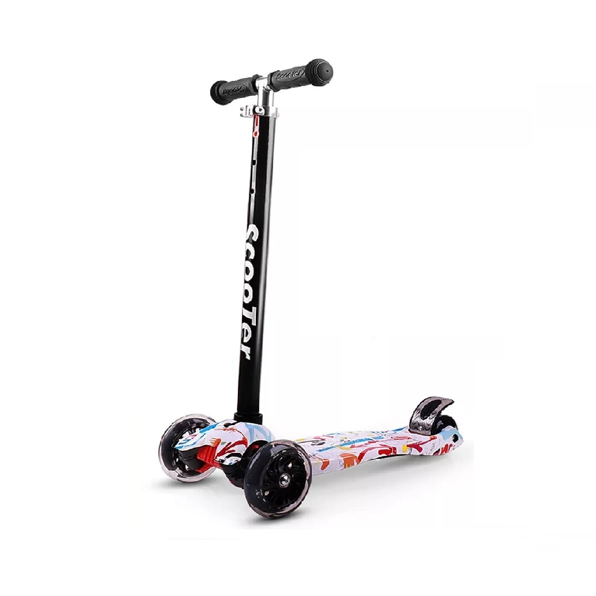 Monopatín De Pie Scooter Desmontable 4 Ruedas Luces P/ Niños Blanco