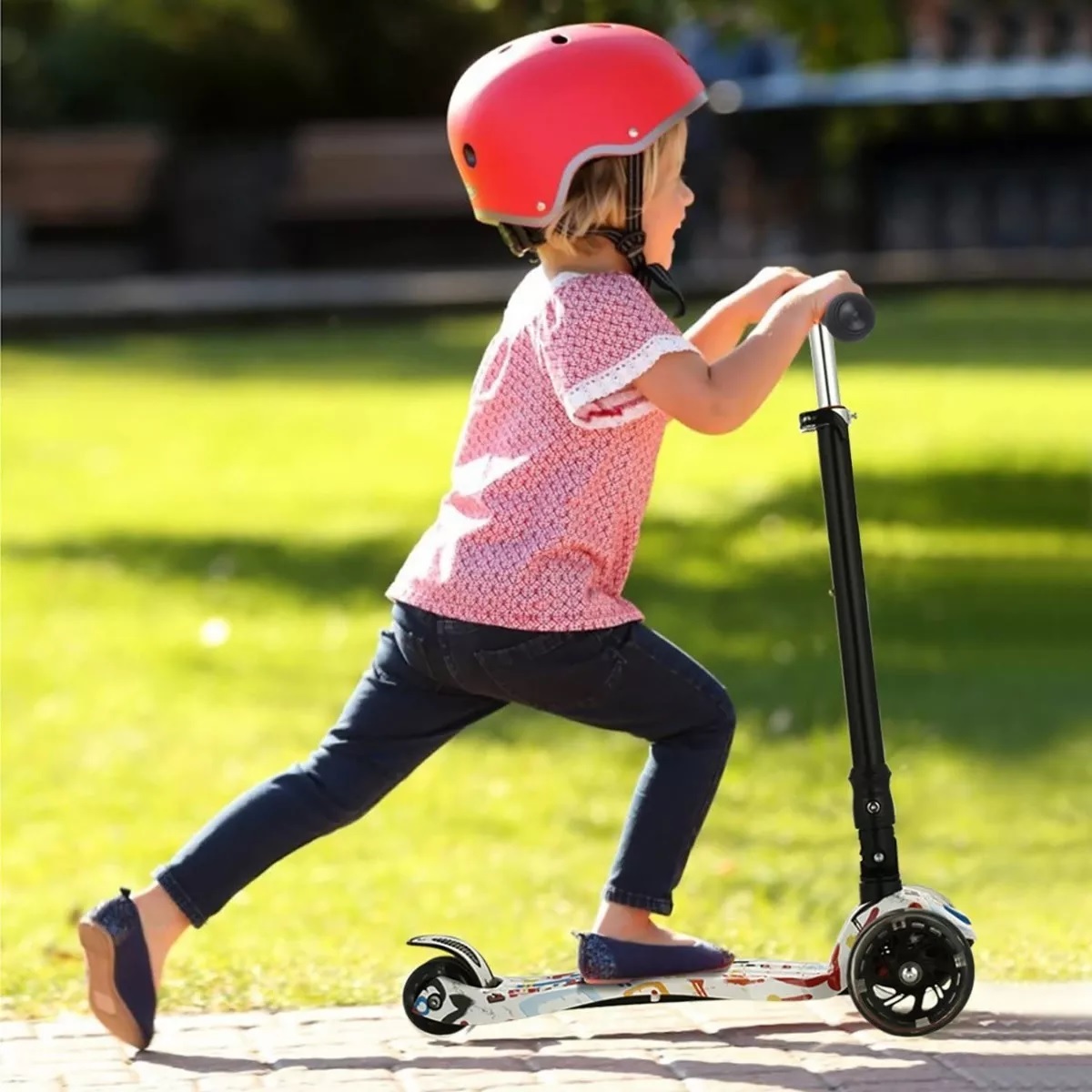 Monopatín De Pie Scooter Desmontable 4 Ruedas Luces P/ Niños Blanco