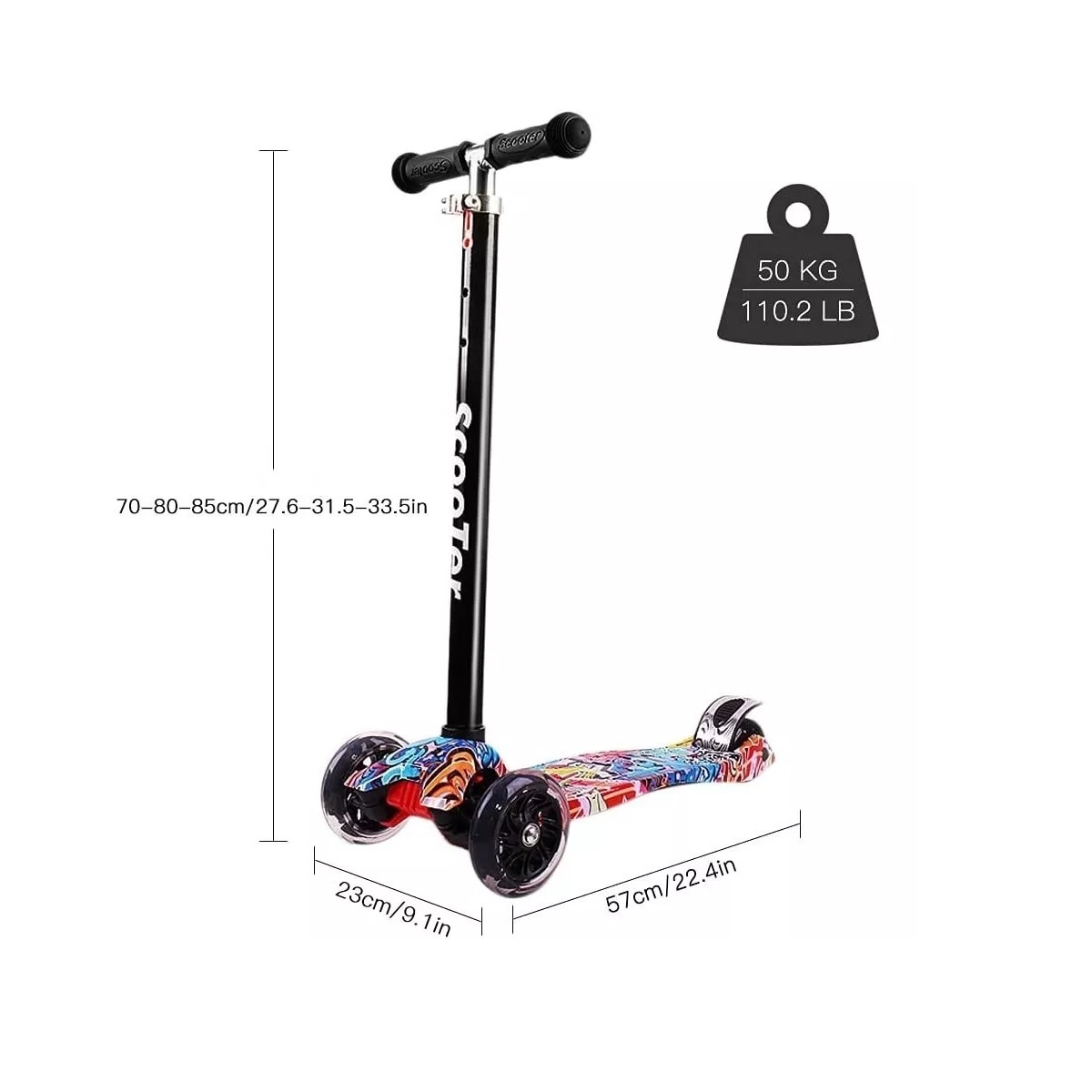 Monopatín De Pie Scooter Desmontable 4 Ruedas Luces P/ Niños Blanco