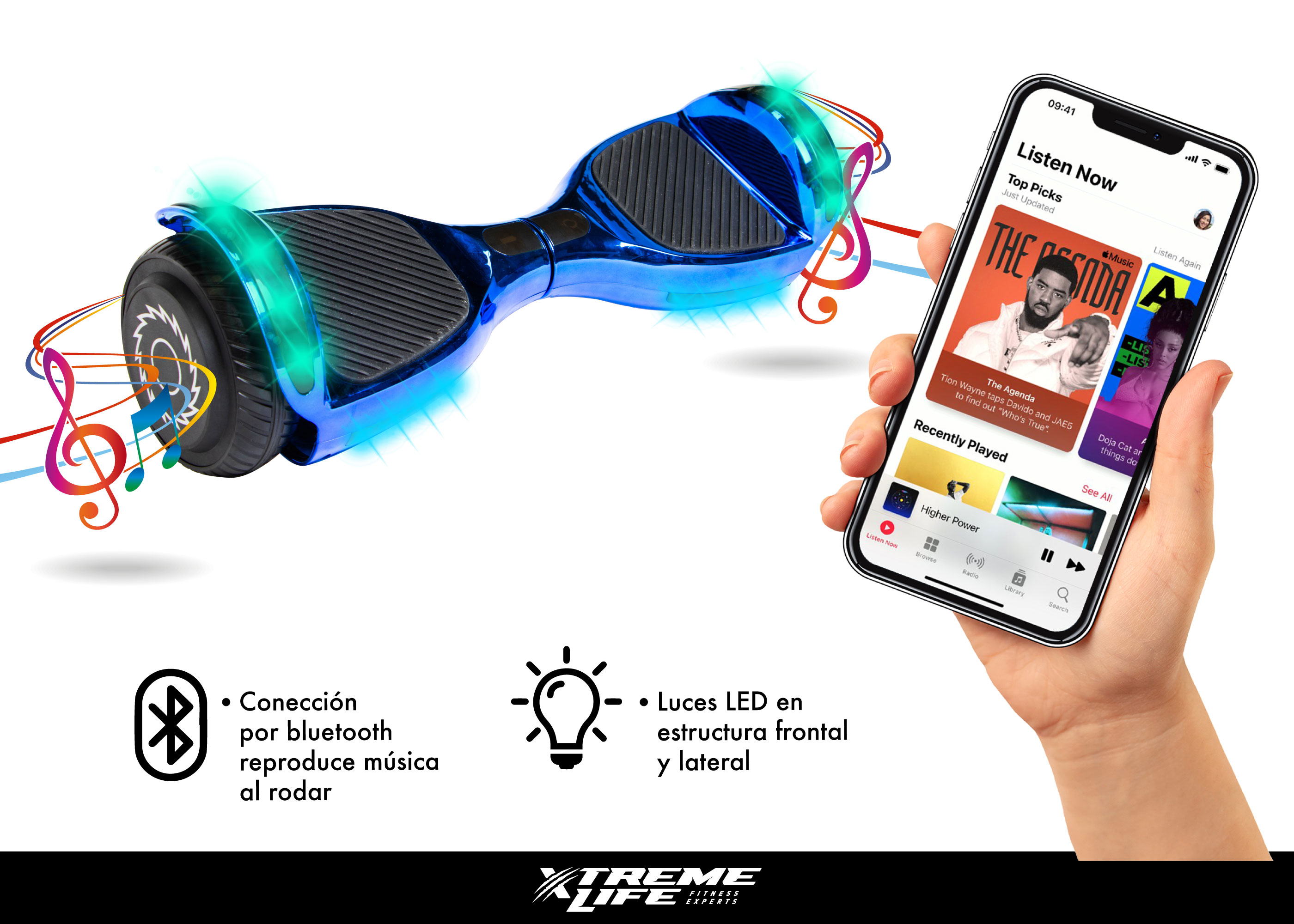 Hoverboard Patineta Electrica Luces Led Luz Premium Azul