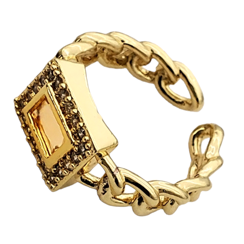 Anillo solitario chapa de oro zircónia cúbica beige