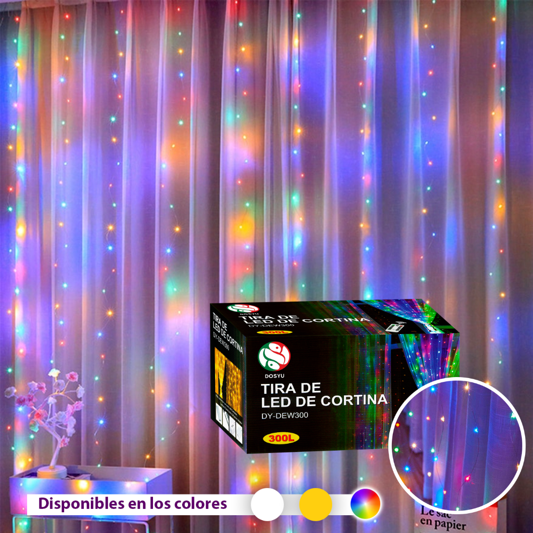 Cortina Decorativa Led 8 Modos de iluminación 3x3 metros USB Recubierta PVC Anti Agua Dosyu