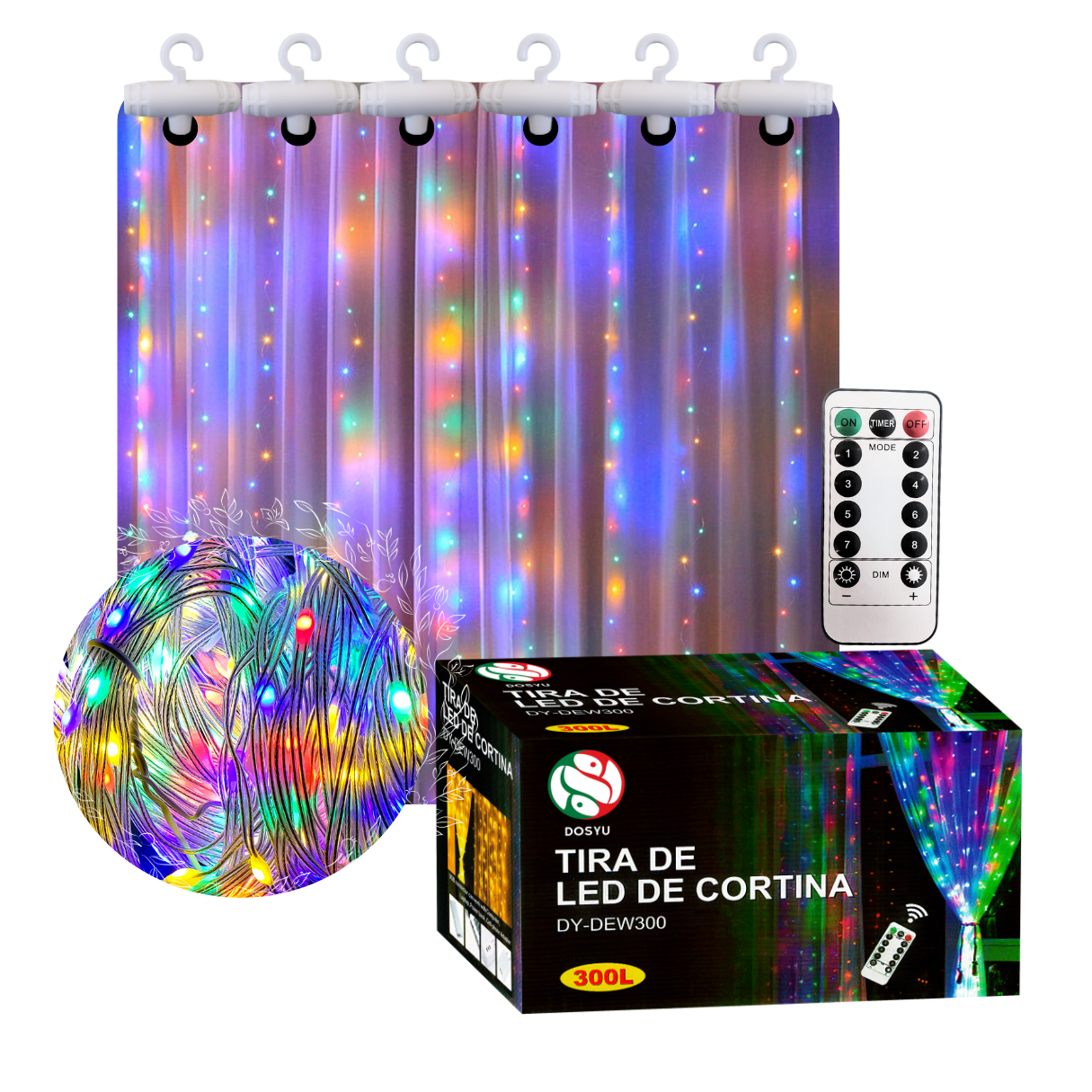 Cortina Decorativa Led 8 Modos de iluminación 3x3 metros USB Recubierta PVC Anti Agua Dosyu