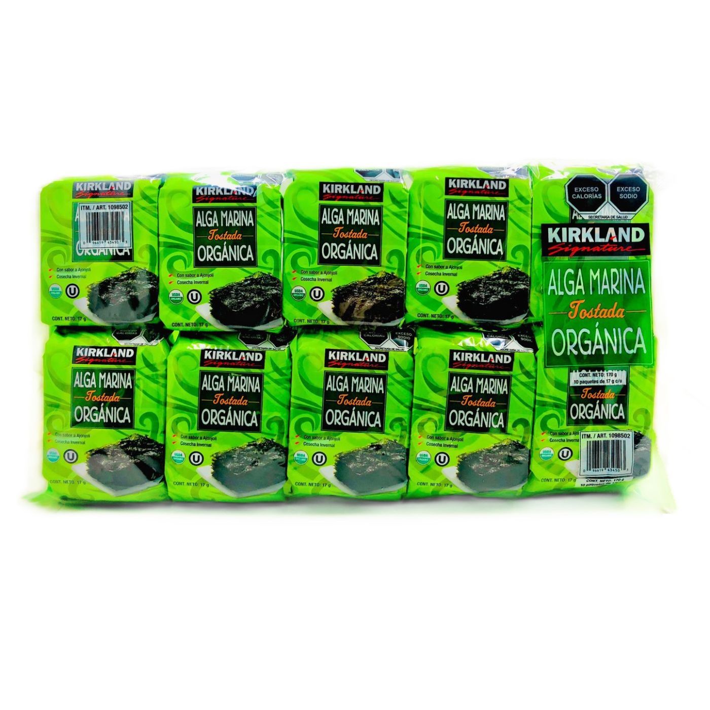 Alga Marina Orgánica Tostada Kirkland Signature Paquete de 10 pz de 17g