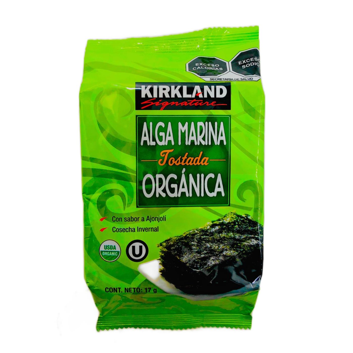 Alga Marina Orgánica Tostada Kirkland Signature Paquete de 10 pz de 17g