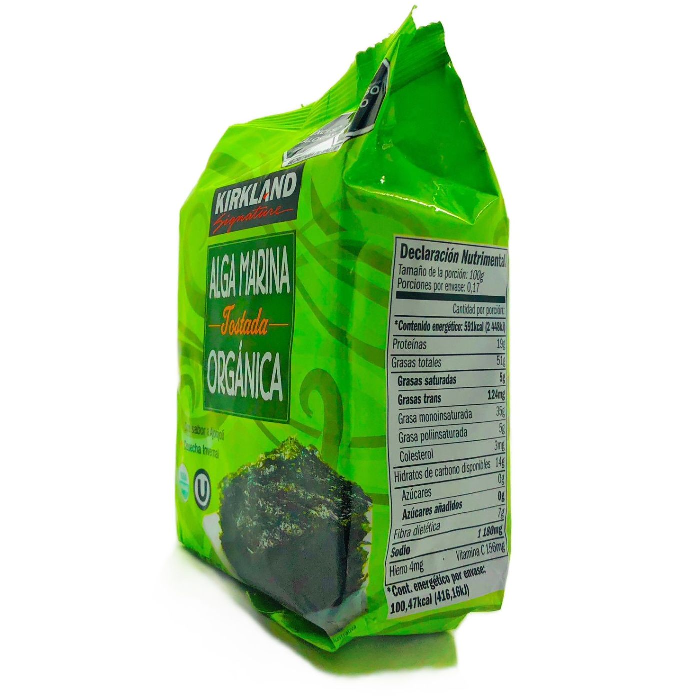 Alga Marina Orgánica Tostada Kirkland Signature Paquete de 10 pz de 17g