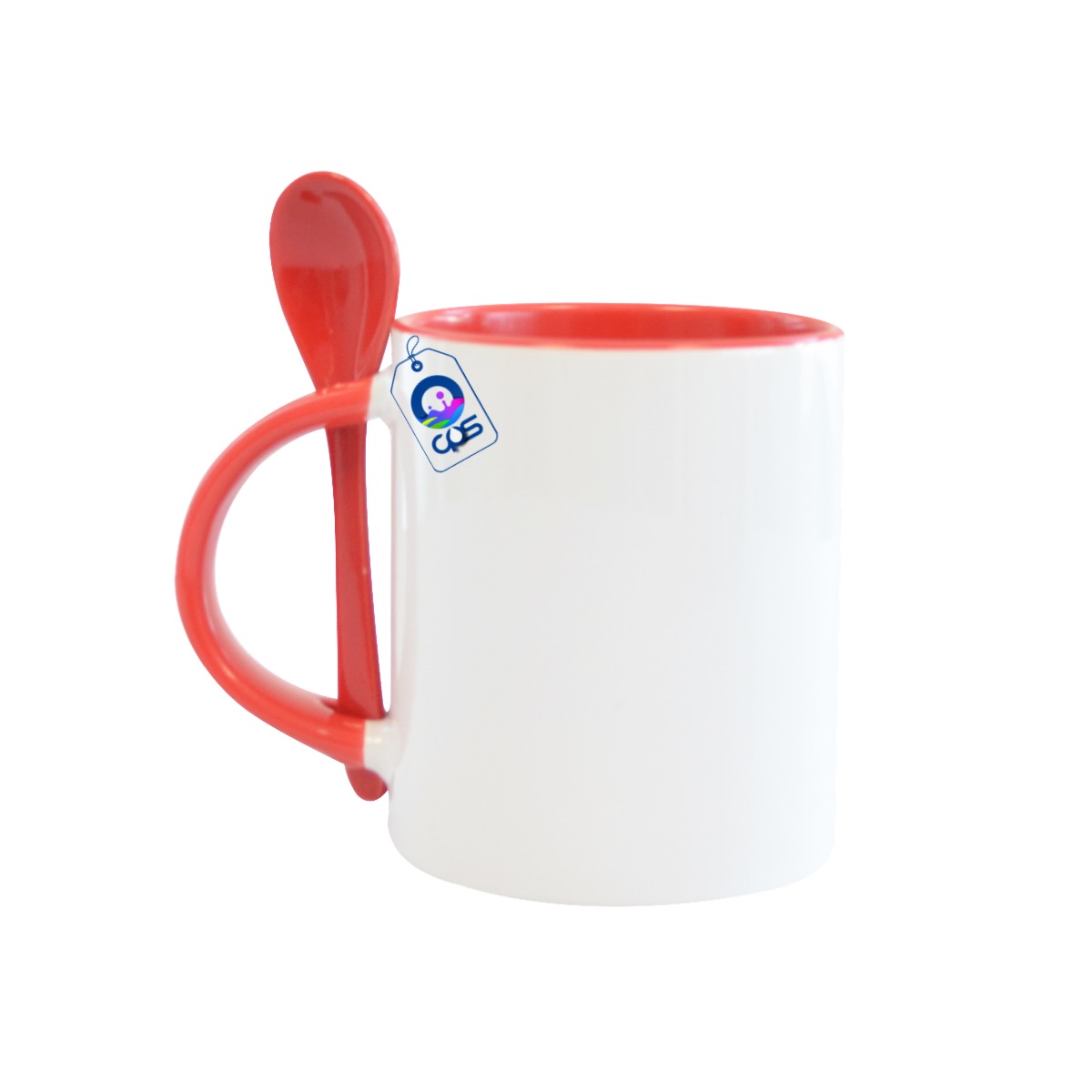 Taza Blanca de 11oz. con asa, interior y cuchara de color, 12 piezas.
