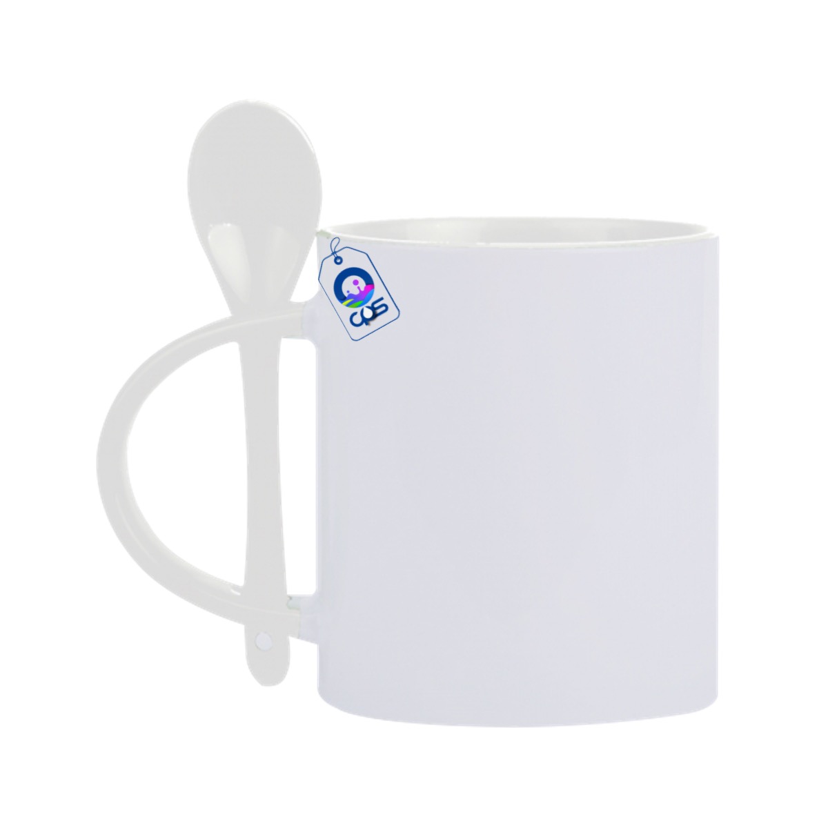 Taza Blanca de 11oz. con asa, interior y cuchara de color, 12 piezas.
