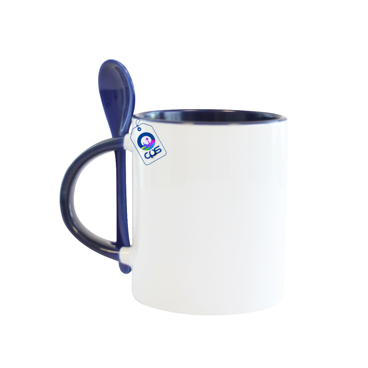 Taza Blanca de 11oz. con asa, interior y cuchara de color, 12 piezas.
