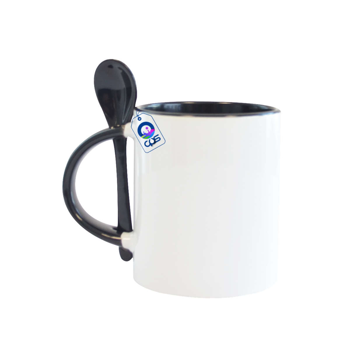 Taza Blanca de 11oz. con asa, interior y cuchara de color, 12 piezas.