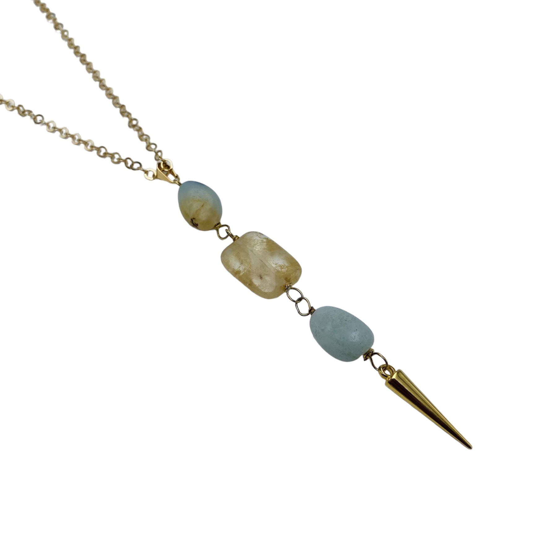 Collar Gargantilla Piedras Naturales Amazonita y Cuarzo Rutilado- Baño de oro 18K- Collar dorado