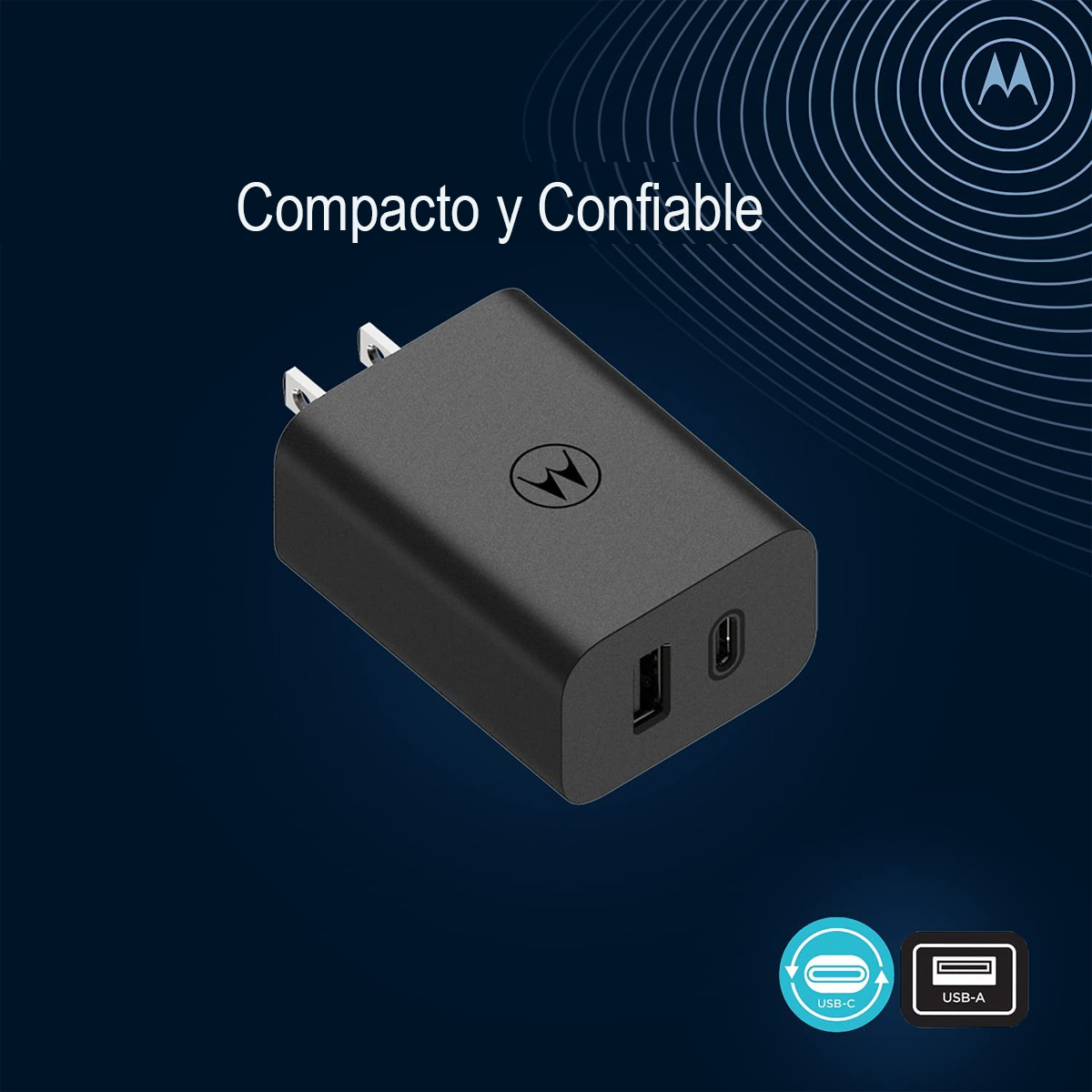 Turbo Cargador 50W Motorola Dual Cubo Y Cable Tipo C Negro