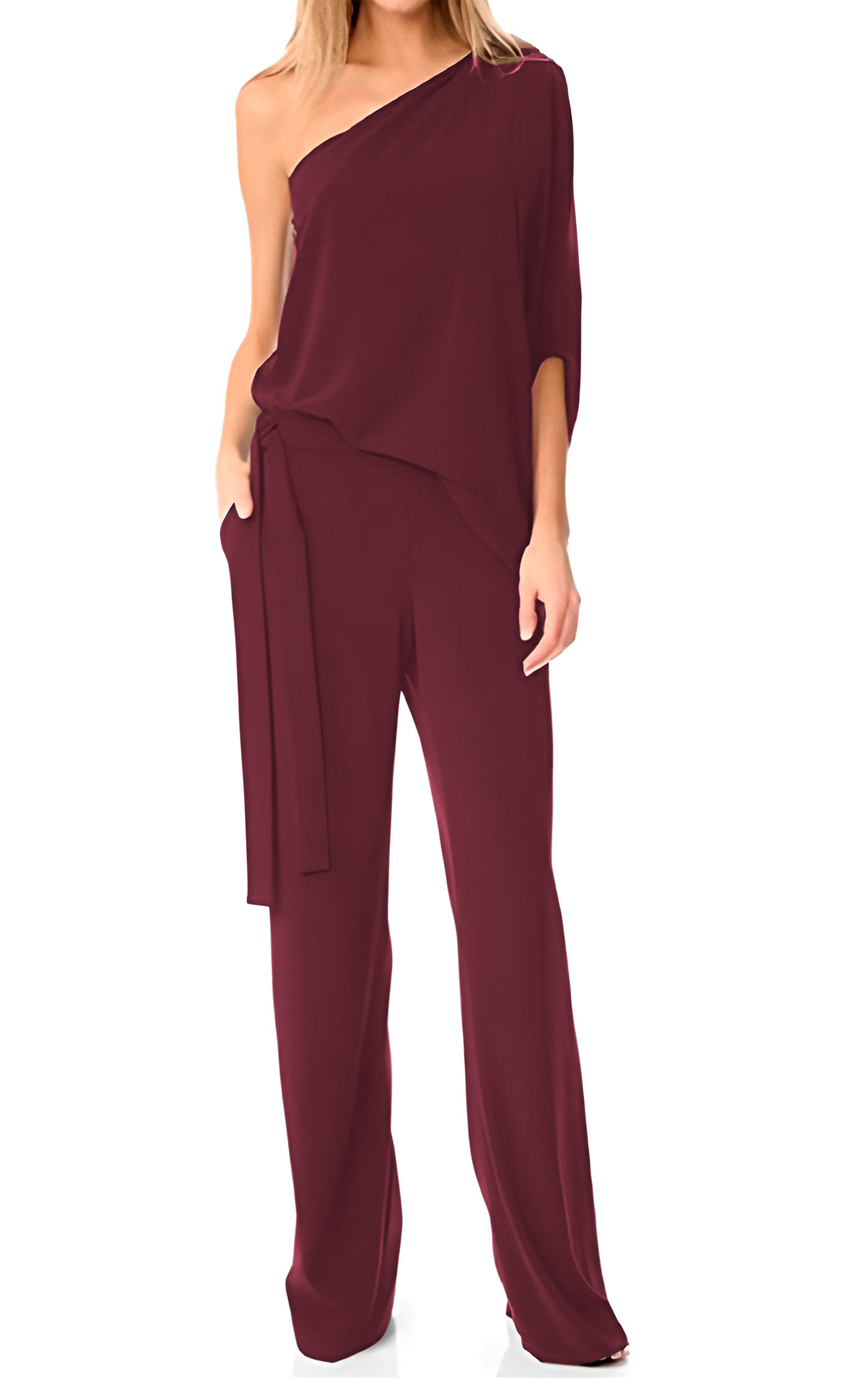 Jumper palazzo enterizo mono jumpsuit asimétrico elegante xally 73 1 hombro cinturón bolsas