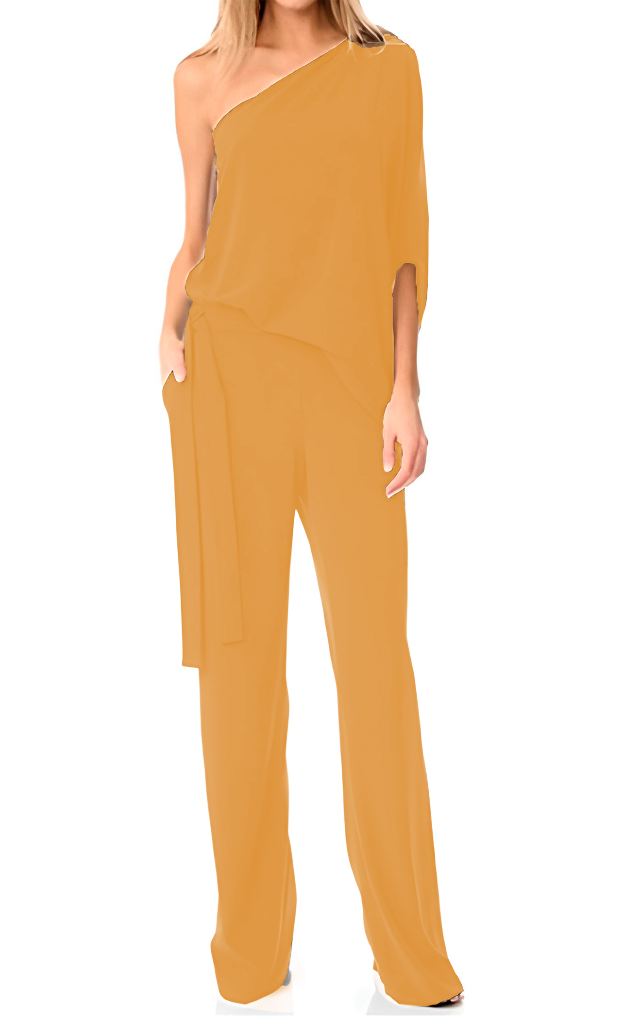 Jumper palazzo enterizo mono jumpsuit asimétrico elegante xally 73 1 hombro cinturón bolsas