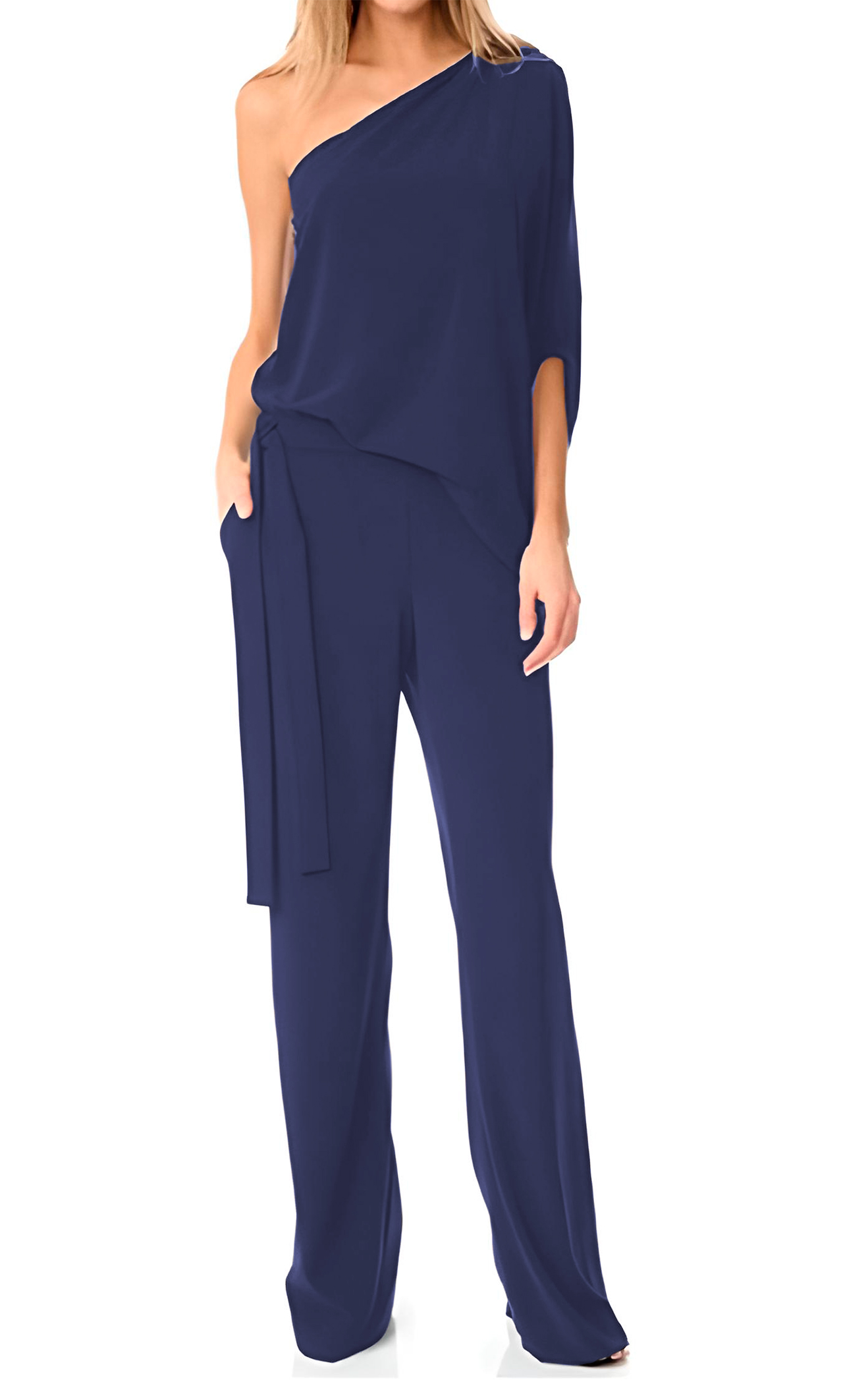 Jumper palazzo enterizo mono jumpsuit asimétrico elegante xally 73 1 hombro cinturón bolsas