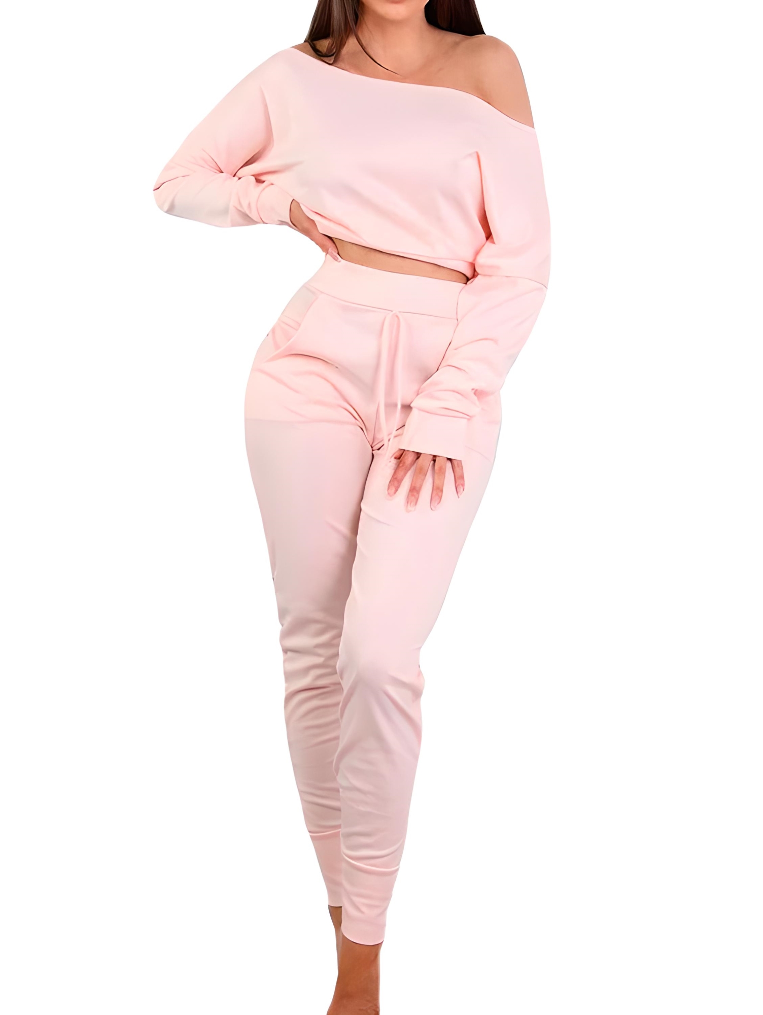 Ropa deportiva conjunto pants sudadera asimétrica casual moda dama mujer xally 74 manga larga bolsas
