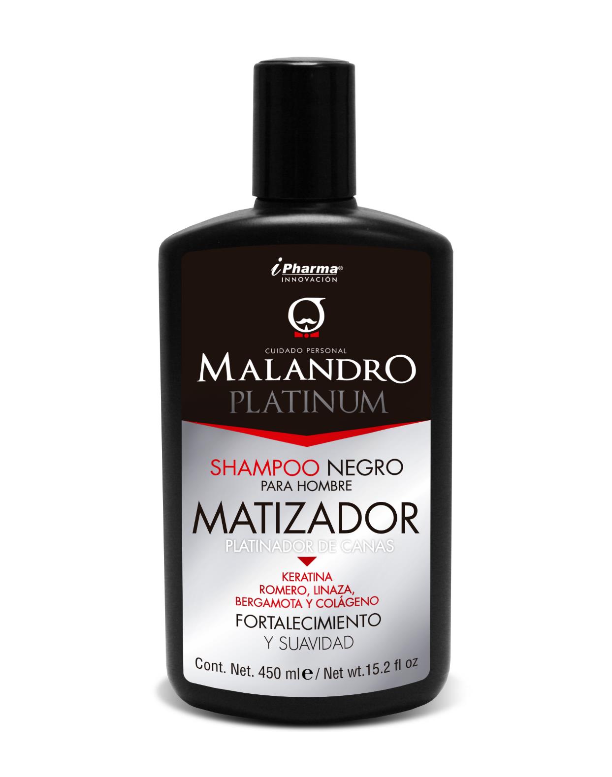 Shampoo Matizador de canas negro brinda hidratación y suavidad Malandro 450 ml