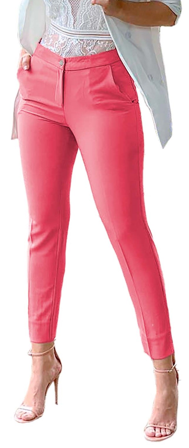 Pantalón ajustado de vestir casual elegante mujer dama xally 112 liso, bolsas