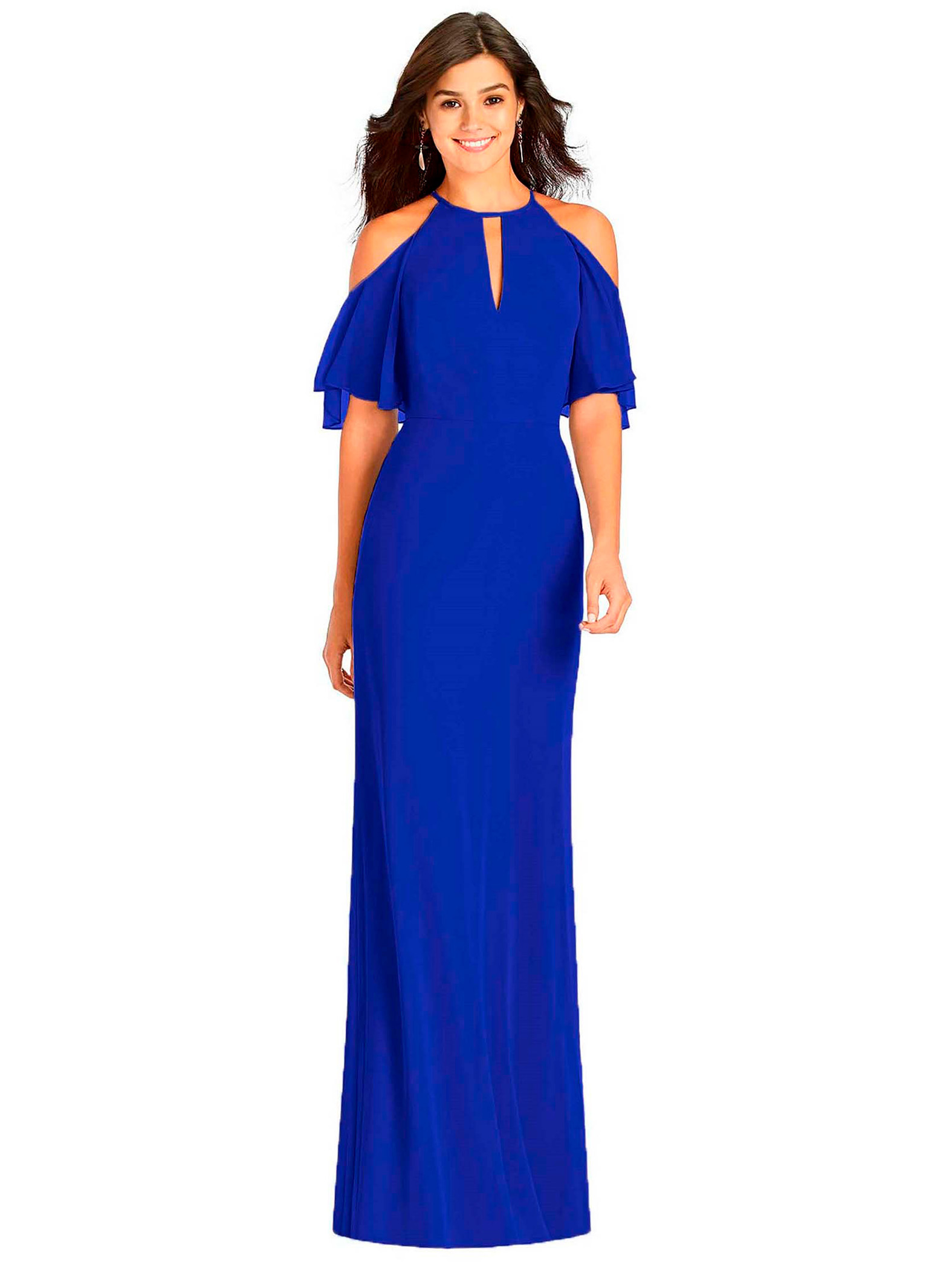 Maxi vestido halter recto elegante noche mujer dama xally 114 cuello alto escote V manga corta con aberturas