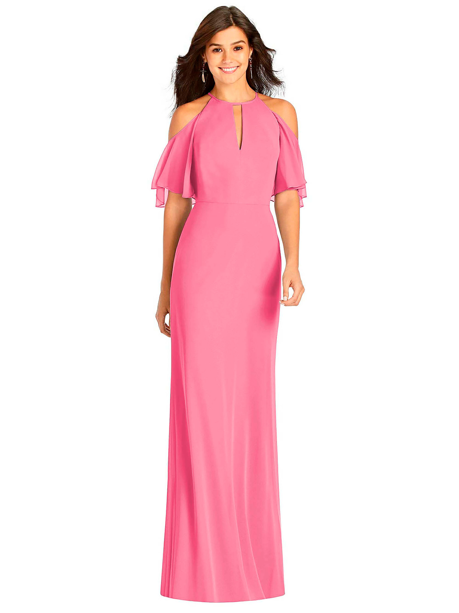 Maxi vestido halter recto elegante noche mujer dama xally 114 cuello alto escote V manga corta con aberturas