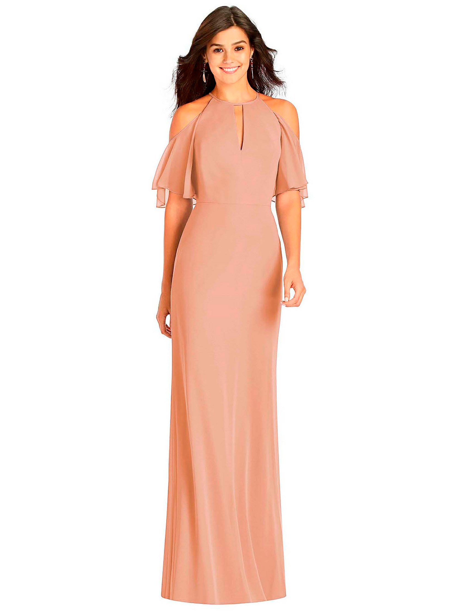 Maxi vestido halter recto elegante noche mujer dama xally 114 cuello alto escote V manga corta con aberturas