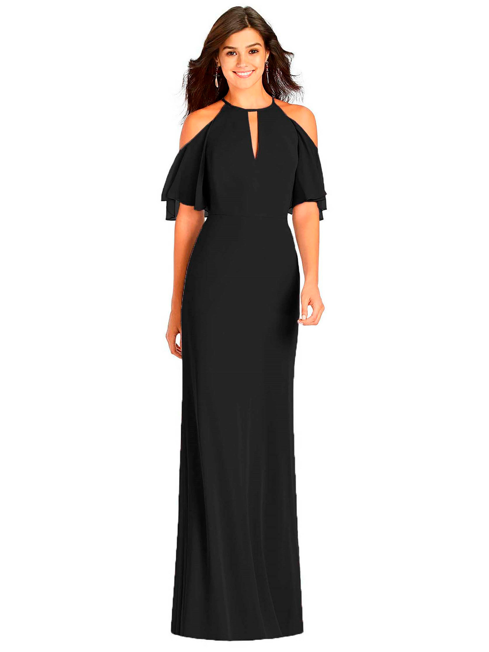 Maxi vestido halter recto elegante noche mujer dama xally 114 cuello alto escote V manga corta con aberturas
