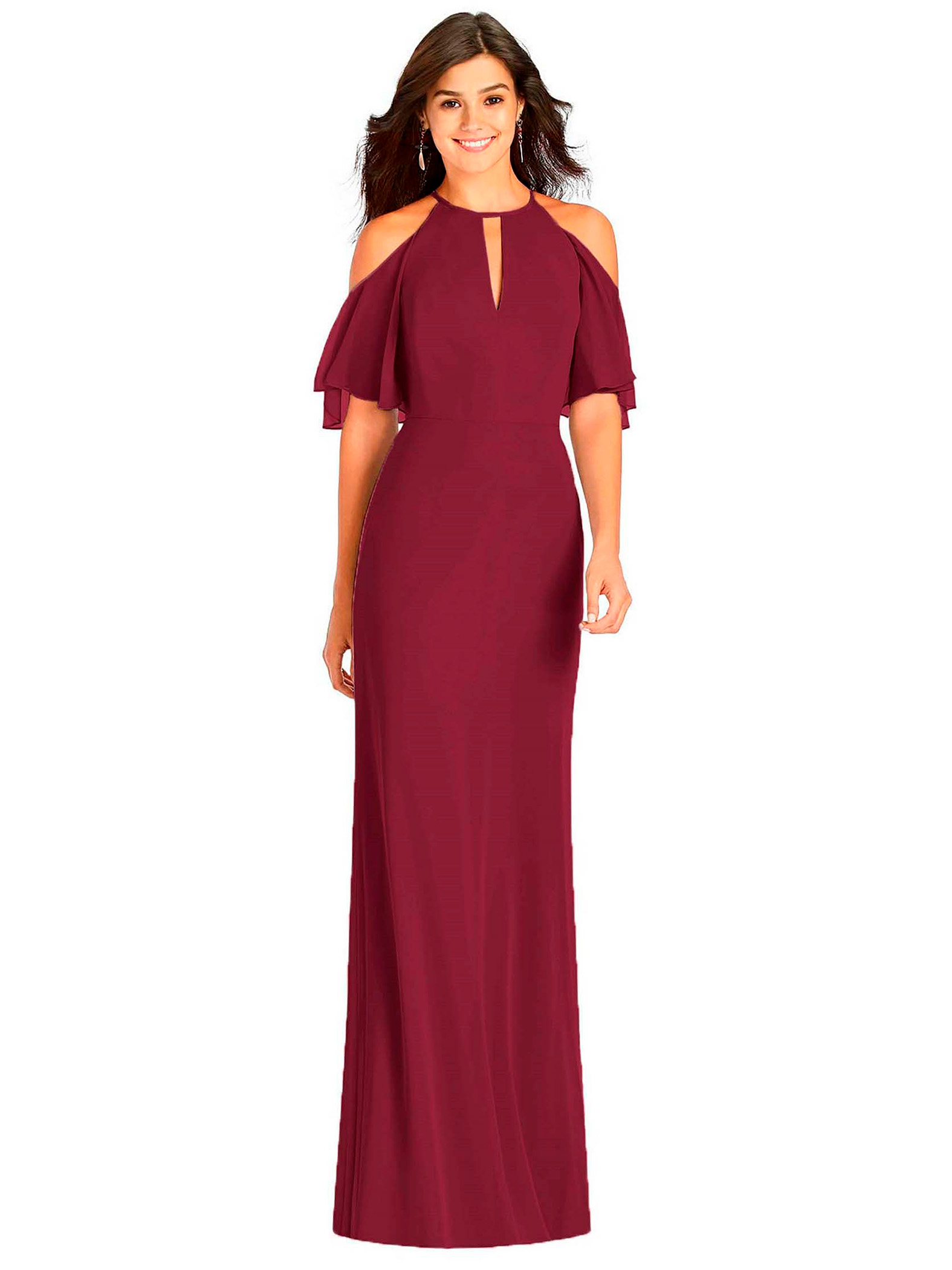 Maxi vestido halter recto elegante noche mujer dama xally 114 cuello alto escote V manga corta con aberturas