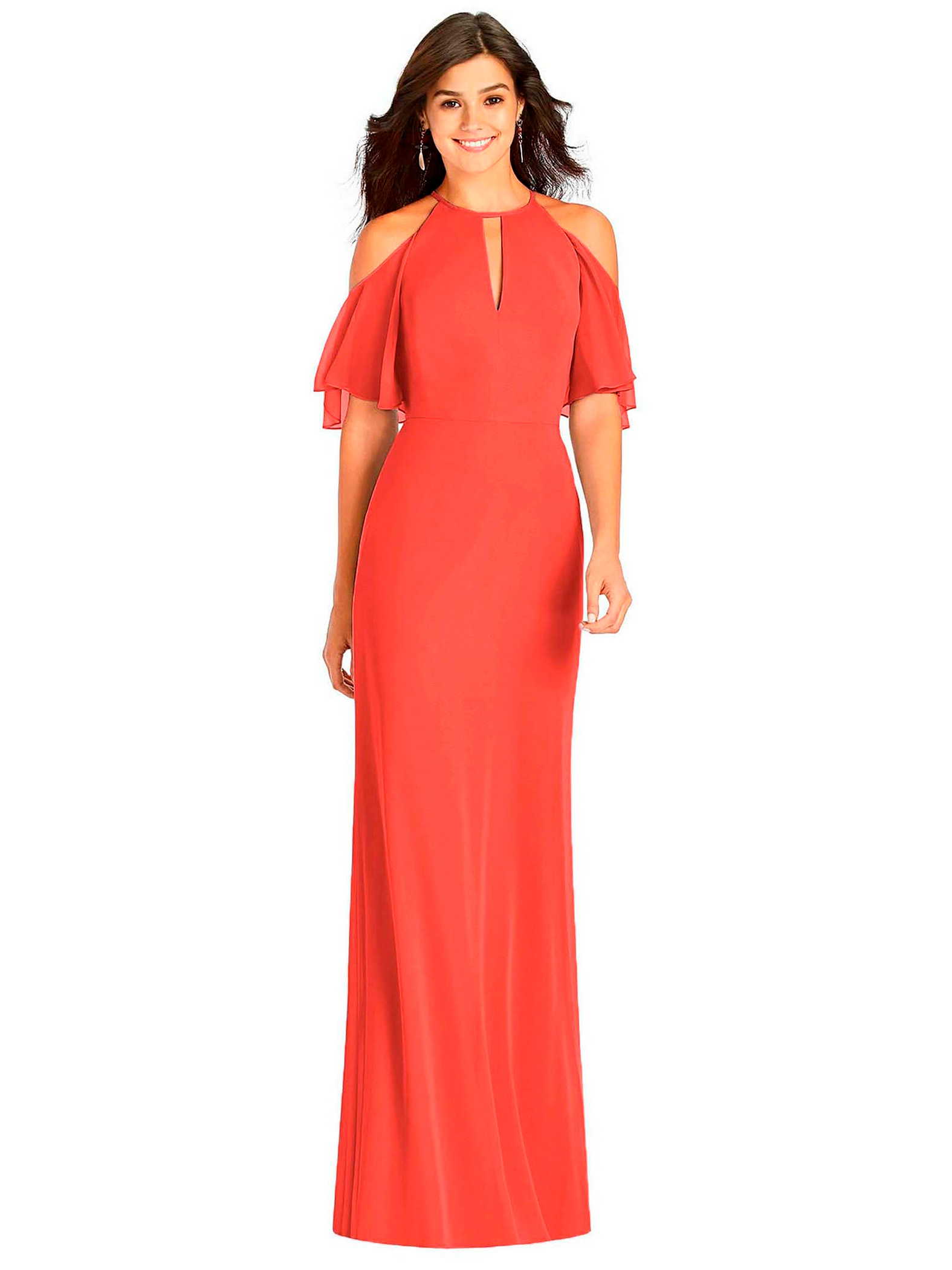 Maxi vestido halter recto elegante noche mujer dama xally 114 cuello alto escote V manga corta con aberturas