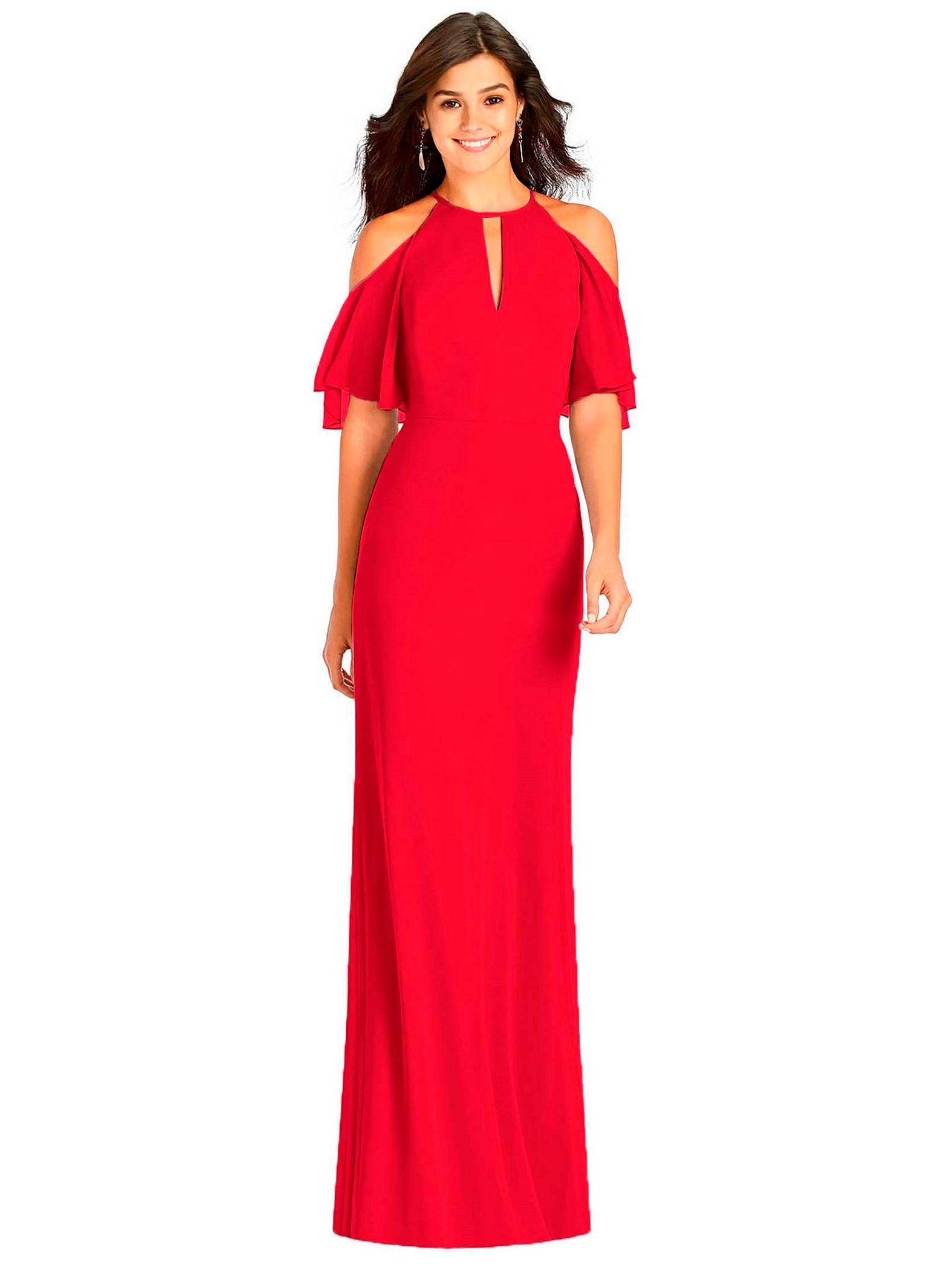 Maxi vestido halter recto elegante noche mujer dama xally 114 cuello alto escote V manga corta con aberturas