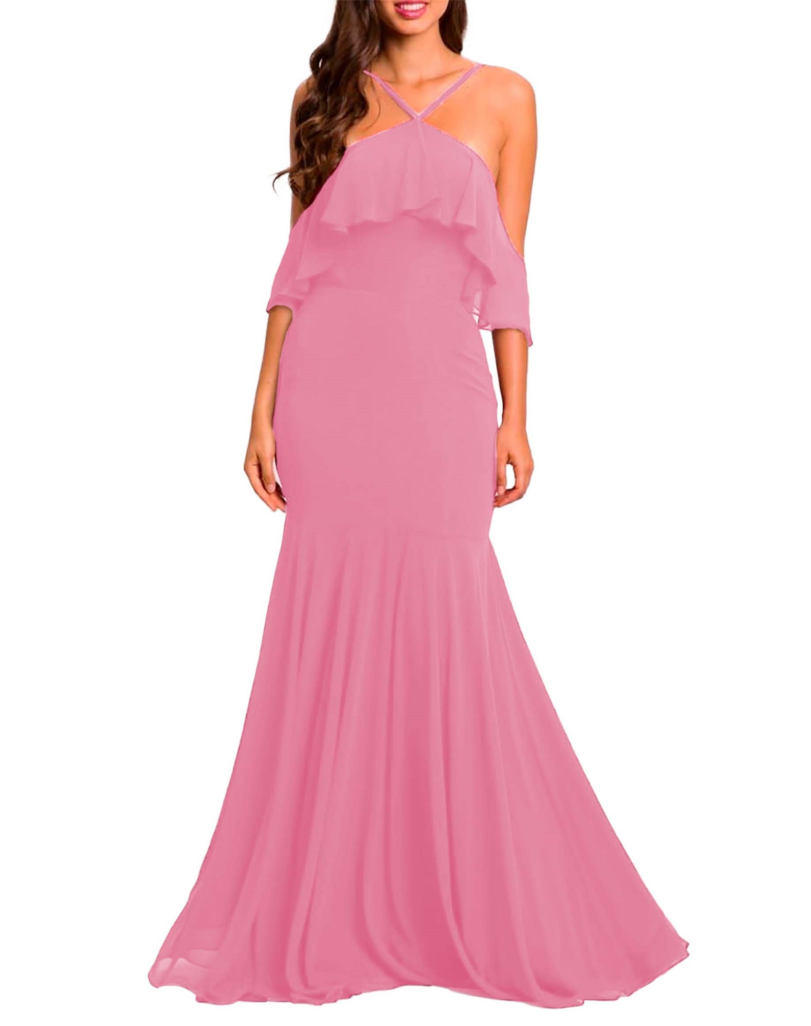 Maxi vestido slip de fiesta ajustado elegante noche largo, dama mujer xally 115 escote en V invertida olanes