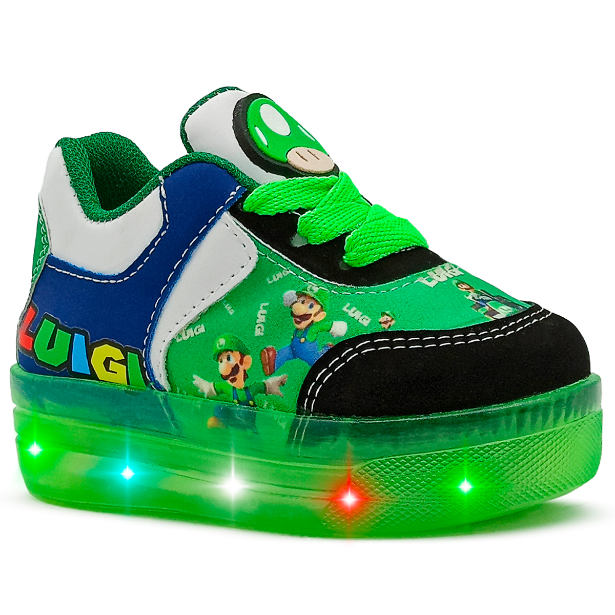 Tenis Para Niño Luces Led Luigi Nintendo Antideslizante