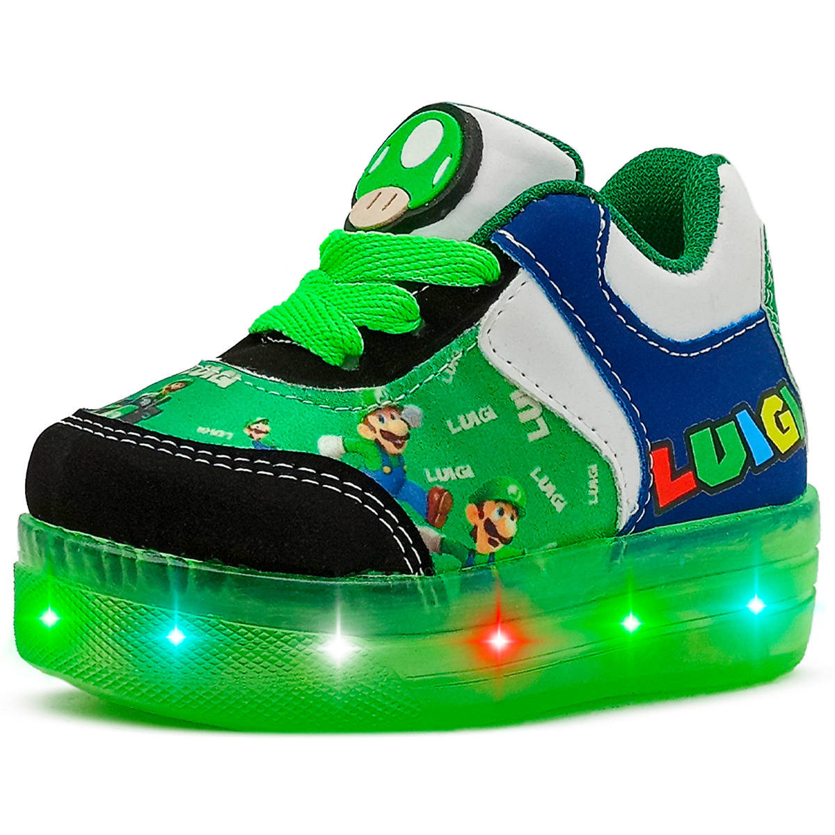Tenis Para Niño Luces Led Luigi Nintendo Antideslizante