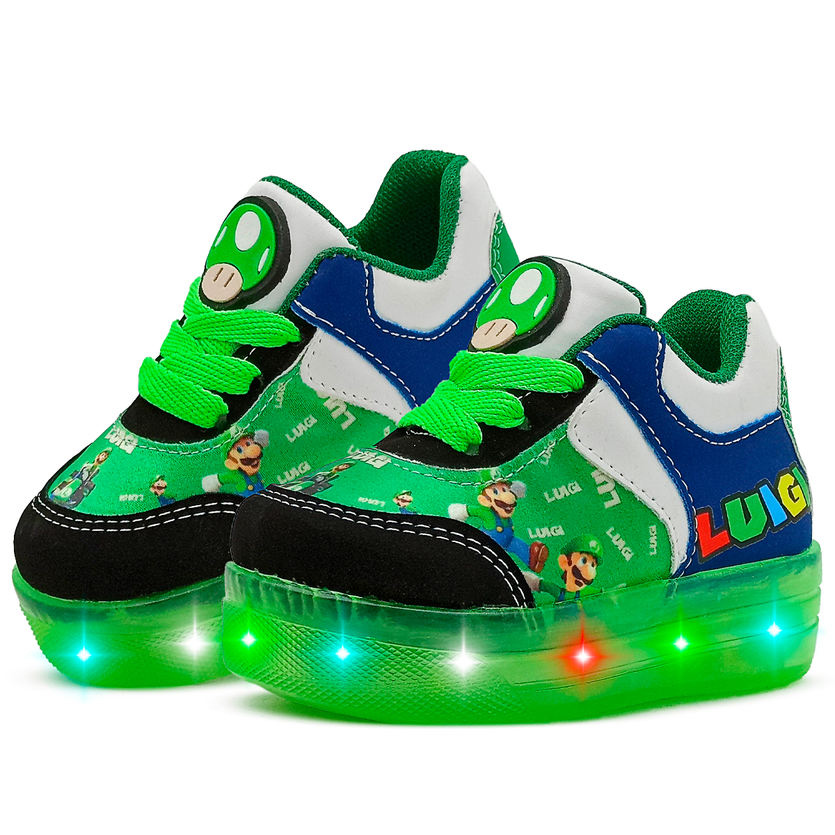 Tenis Para Niño Luces Led Luigi Nintendo Antideslizante