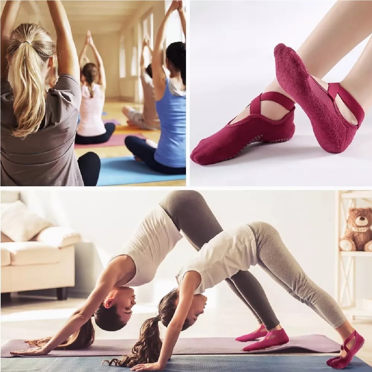 Calcetines Yoga 2 Pares De Calcetines Pilates Para Mujeres Calcetines  deportivos de algodón antideslizantes Antideslizante para Yoga Pilates  Ballet Stick Fitness