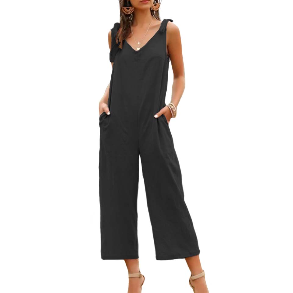 Jumper palazzo enterizo mono jumpsuit overol casual elegante dama mujer xally 142 escote V bolsas