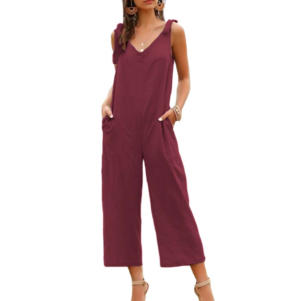 Jumper palazzo enterizo mono jumpsuit overol casual elegante dama mujer xally 142 escote V bolsas