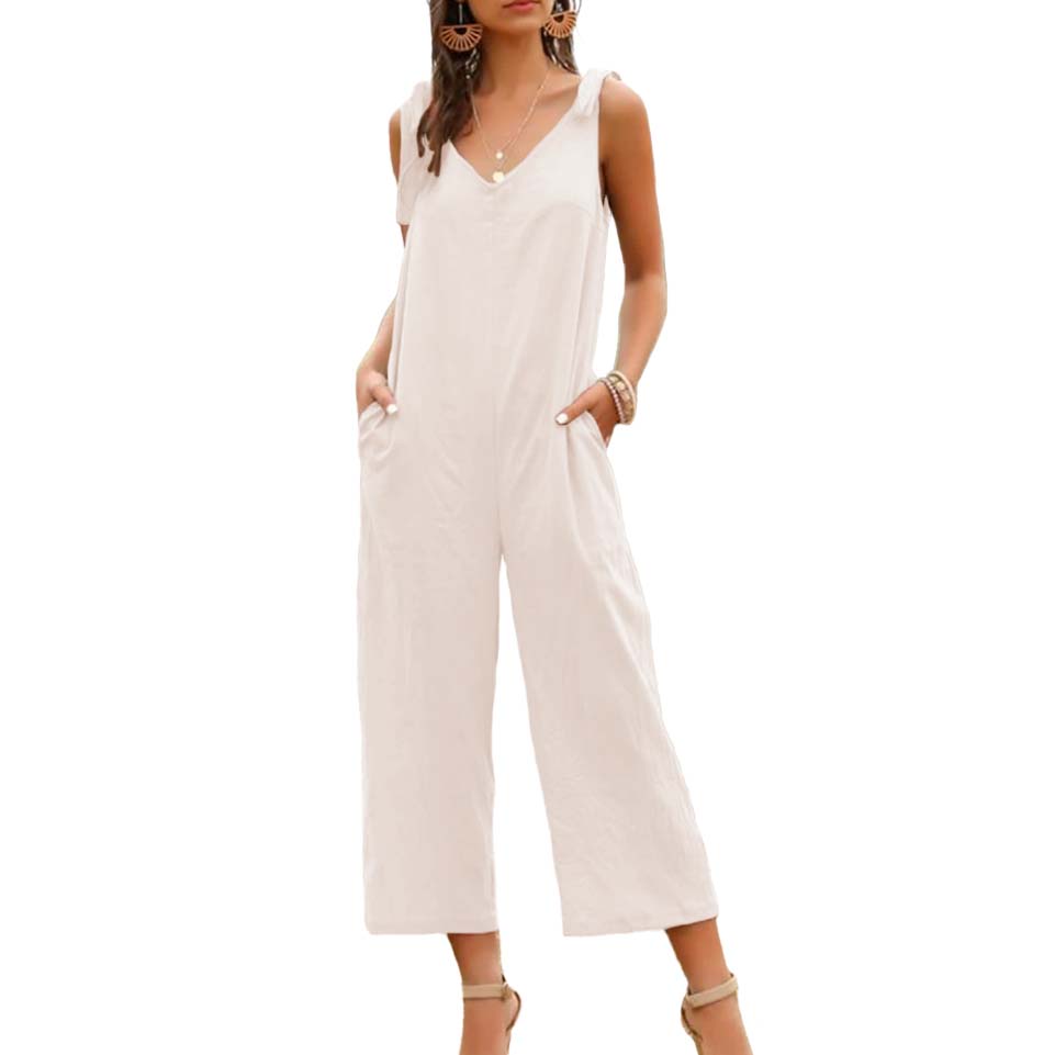 Jumper palazzo enterizo mono jumpsuit overol casual elegante dama mujer xally 142 escote V bolsas