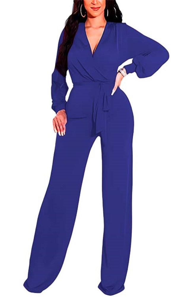 Jumper palazzo enterizo mono jumpsuit casual elegante fiesta dama mujer xally 147 cruce, escote V manga larga cinturon