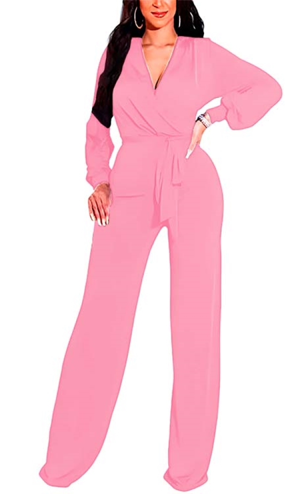 Jumper palazzo enterizo mono jumpsuit casual elegante fiesta dama mujer xally 147 cruce, escote V manga larga cinturon