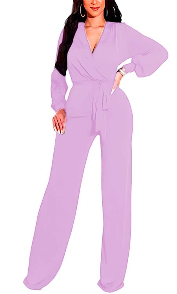 Jumper palazzo enterizo mono jumpsuit casual elegante fiesta dama mujer xally 147 cruce, escote V manga larga cinturon